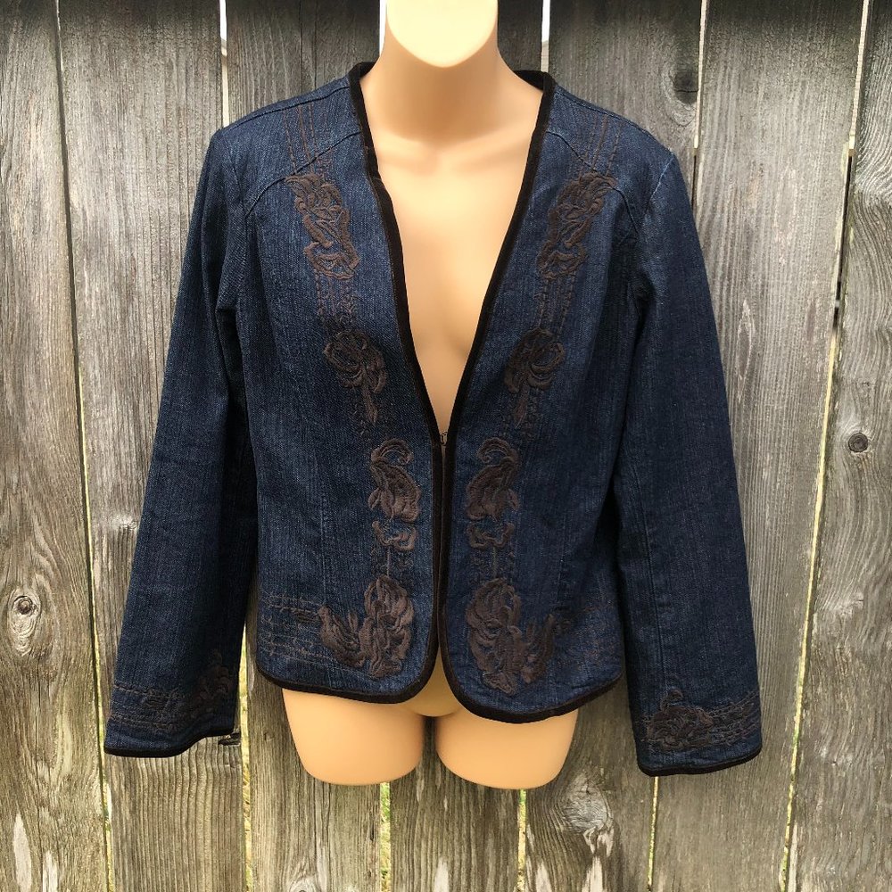 Sharon Young Embroidered Denim Blazer Jacket